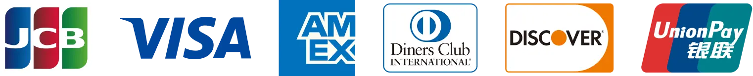 VISA、Mastercard、JCB、AMERICAN EXPRESS、Diners Club、DISCOVER、銀聯