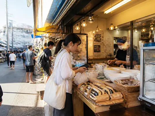 市場の屋台の朝食